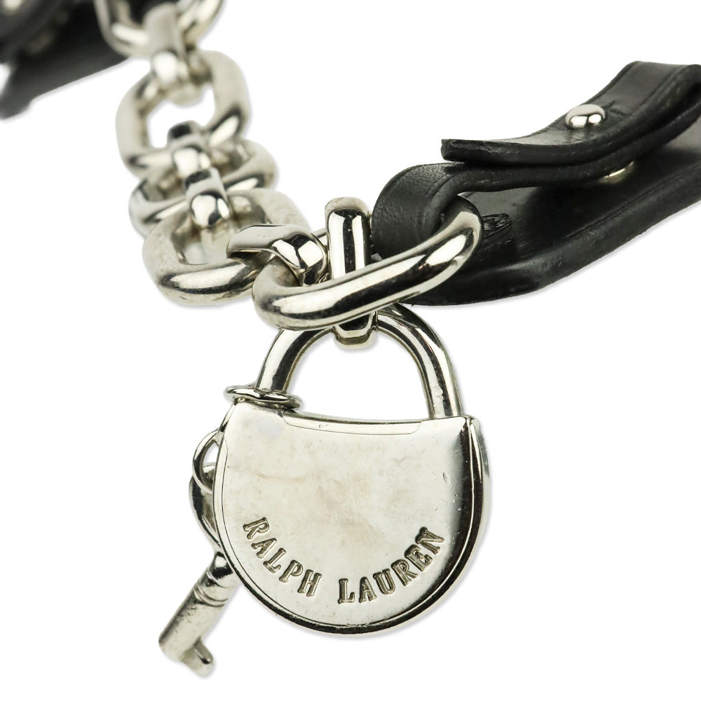 Ralph Lauren Silver-Tone Padlock-Charm Black Leather Belt