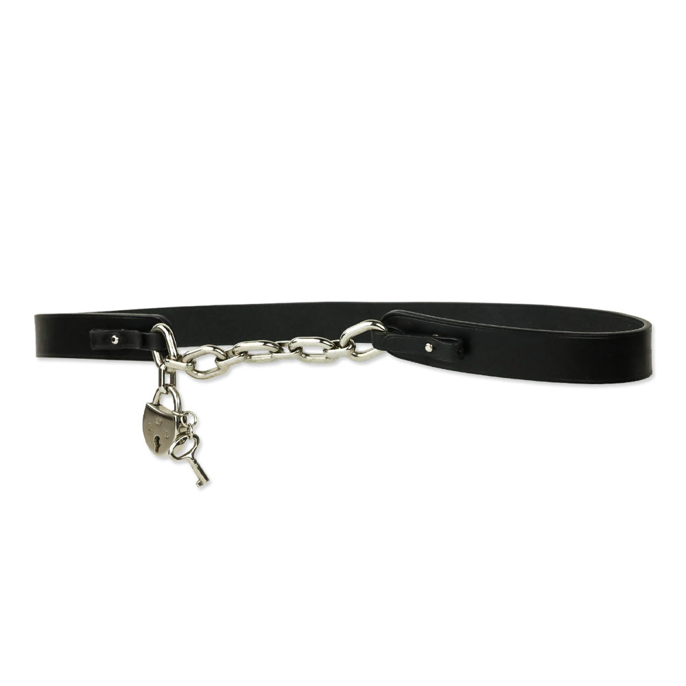Ralph Lauren Silver-Tone Padlock-Charm Black Leather Belt
