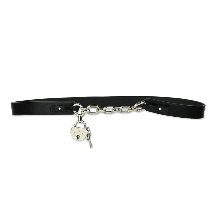 Ralph Lauren Silver-Tone Padlock-Charm Black Leather Belt