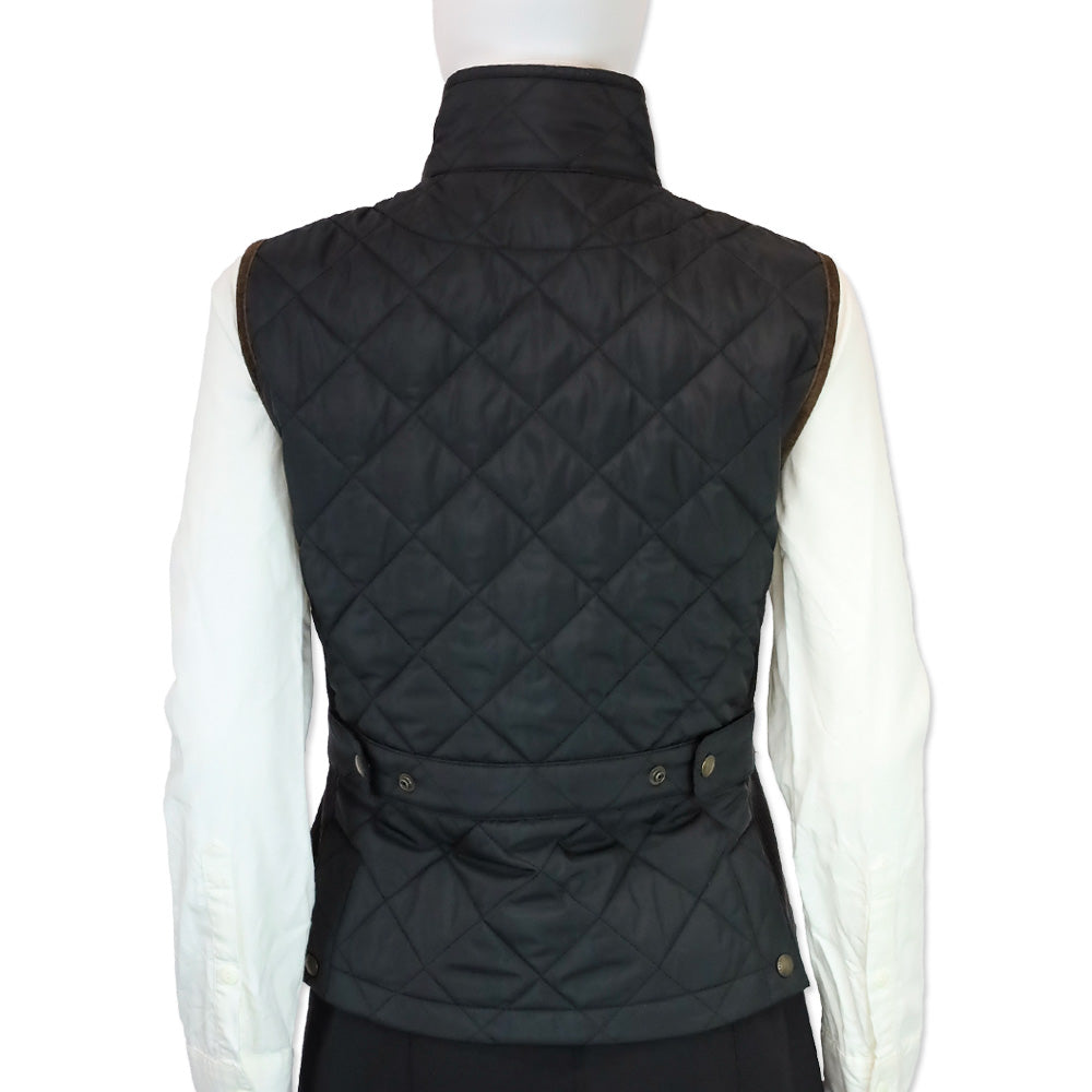 Ralph Lauren Sport Black Quilted Nylon and Brown Suede Trim Zip-up Vest