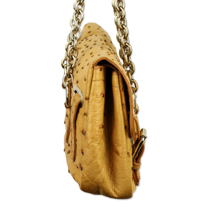 Ralph Lauren Tan Ostrich Leather Ricky Chain Shoulder Bag