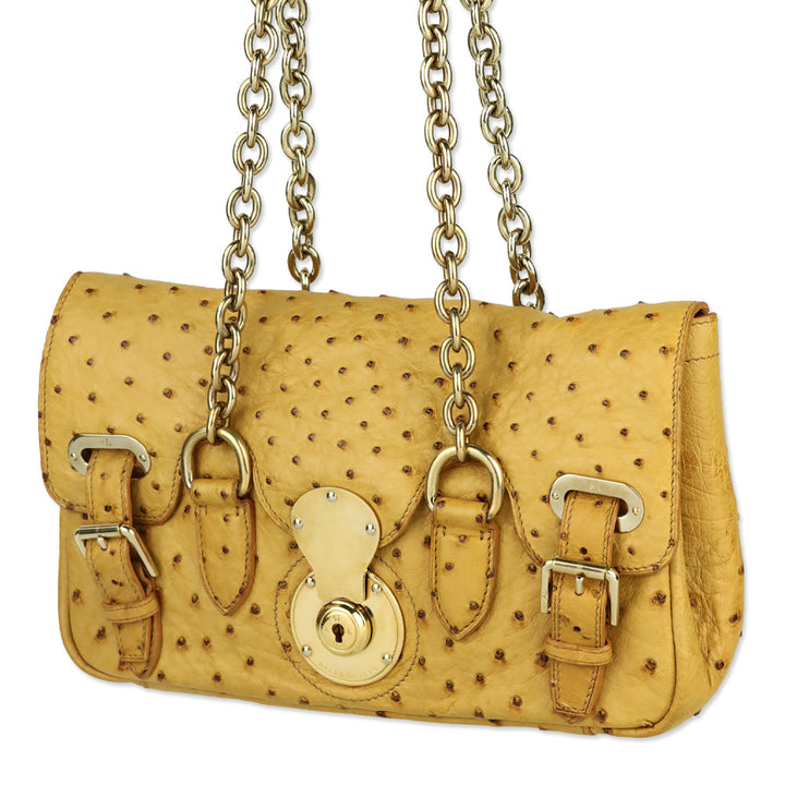 Ralph Lauren Tan Ostrich Leather Ricky Chain Shoulder Bag