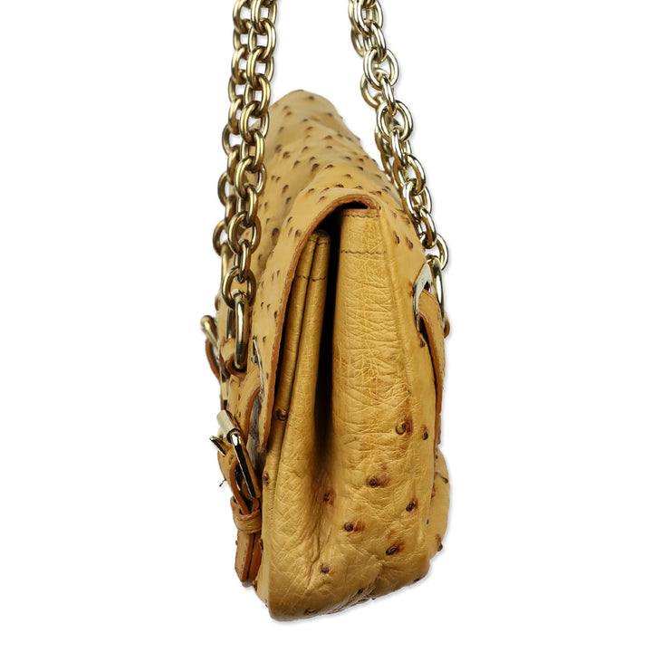 Ralph Lauren Tan Ostrich Leather Ricky Chain Shoulder Bag