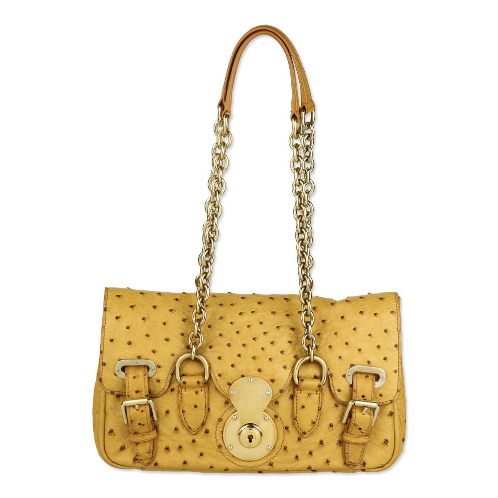 Ralph Lauren Tan Ostrich Leather Ricky Chain Shoulder Bag