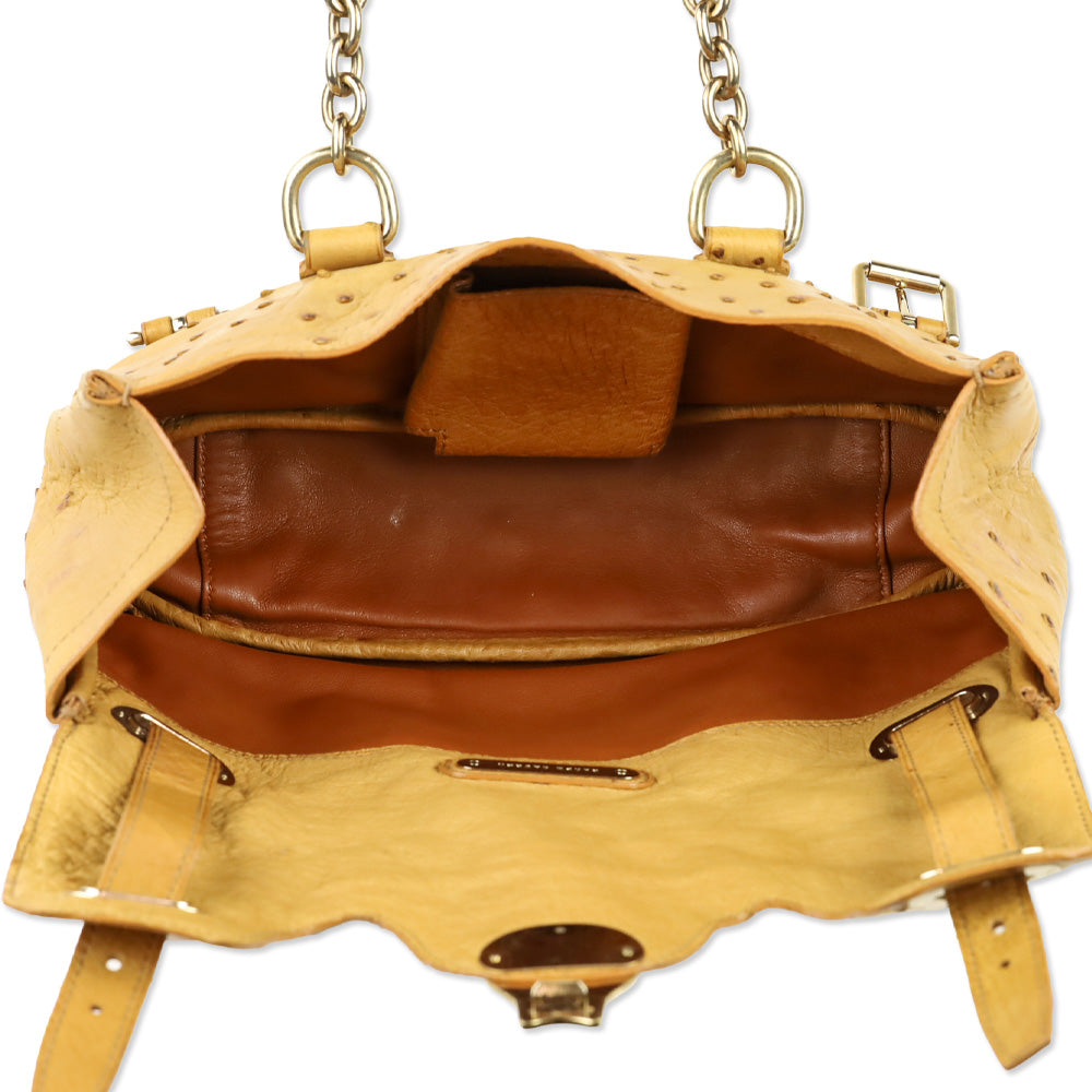Ralph Lauren Tan Ostrich Leather Ricky Chain Shoulder Bag
