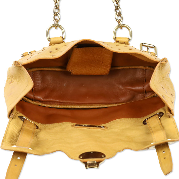 Ralph Lauren Tan Ostrich Leather Ricky Chain Shoulder Bag