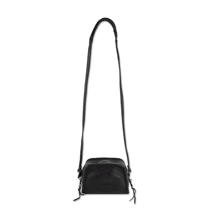 Ralph Lauren Woven Trim Black Leather Crossbody