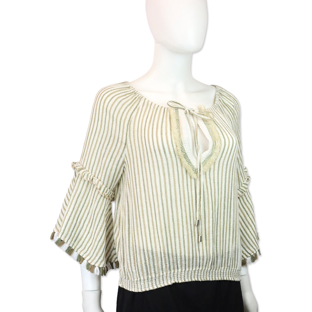 Ramy Brook Beige/Sage Striped Knit Andros Top
