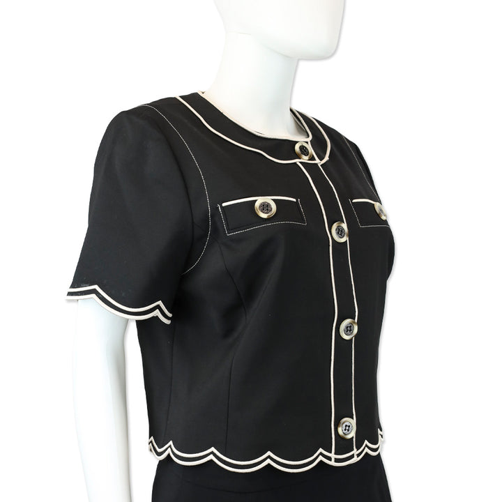 Ramy Brook Black Sandra Stretch Cotton Scalloped Jacket