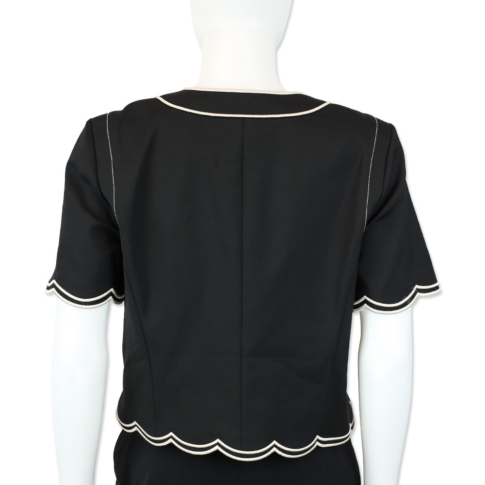 Ramy Brook Black Sandra Stretch Cotton Scalloped Jacket