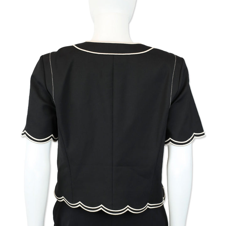 Ramy Brook Black Sandra Stretch Cotton Scalloped Jacket
