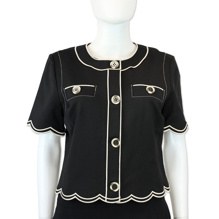 Ramy Brook Black Sandra Stretch Cotton Scalloped Jacket