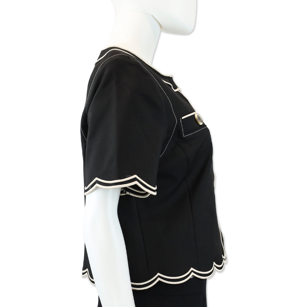 Ramy Brook Black Sandra Stretch Cotton Scalloped Jacket
