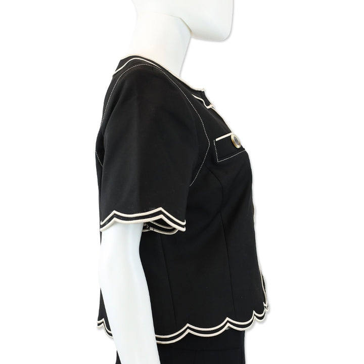 Ramy Brook Black Sandra Stretch Cotton Scalloped Jacket