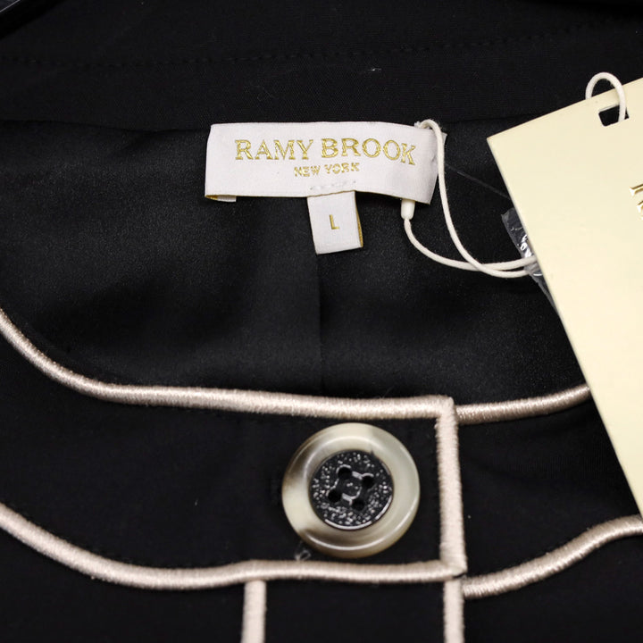 Ramy Brook Black Sandra Stretch Cotton Scalloped Jacket
