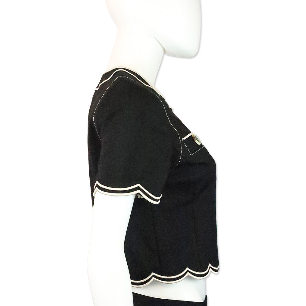 Ramy Brook Black Scallop-Trim Sandra Top