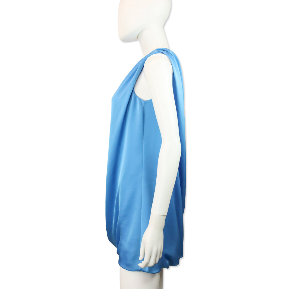 Ramy Brook Blue Lake Roxanne One-Shoulder Draped Mini Dress