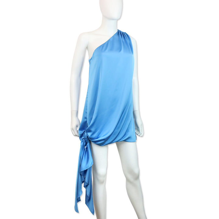 Ramy Brook Blue Lake Roxanne One-Shoulder Draped Mini Dress