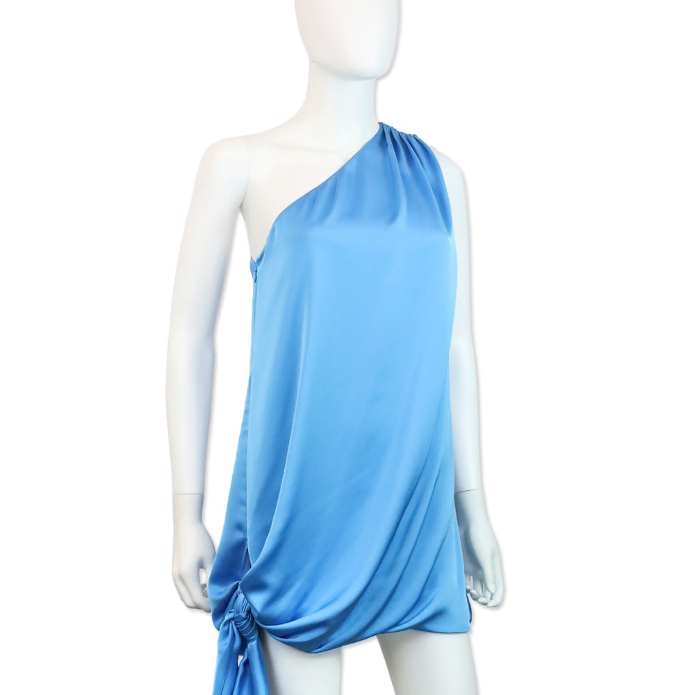 Ramy Brook Blue Lake Roxanne One-Shoulder Draped Mini Dress