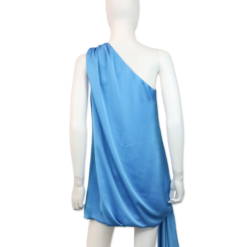 Ramy Brook Blue Lake Roxanne One-Shoulder Draped Mini Dress