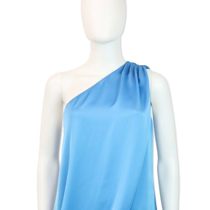 Ramy Brook Blue Lake Roxanne One-Shoulder Draped Mini Dress