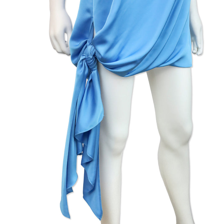 Ramy Brook Blue Lake Roxanne One-Shoulder Draped Mini Dress
