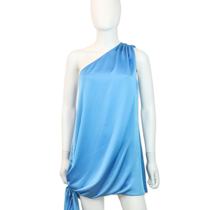 Ramy Brook Blue Lake Roxanne One-Shoulder Draped Mini Dress