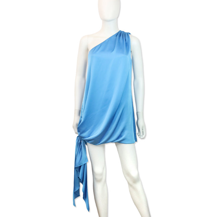 Ramy Brook Blue Lake Roxanne One-Shoulder Draped Mini Dress