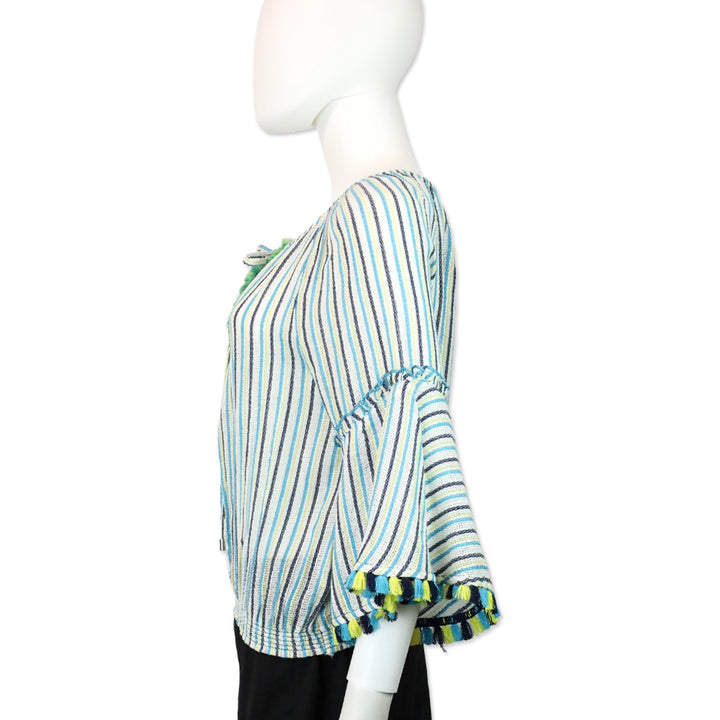 Ramy Brook Blue/Green Striped Knit Andros Top