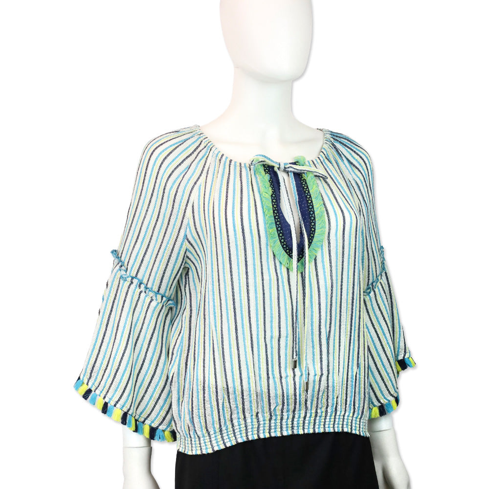 Ramy Brook Blue/Green Striped Knit Andros Top
