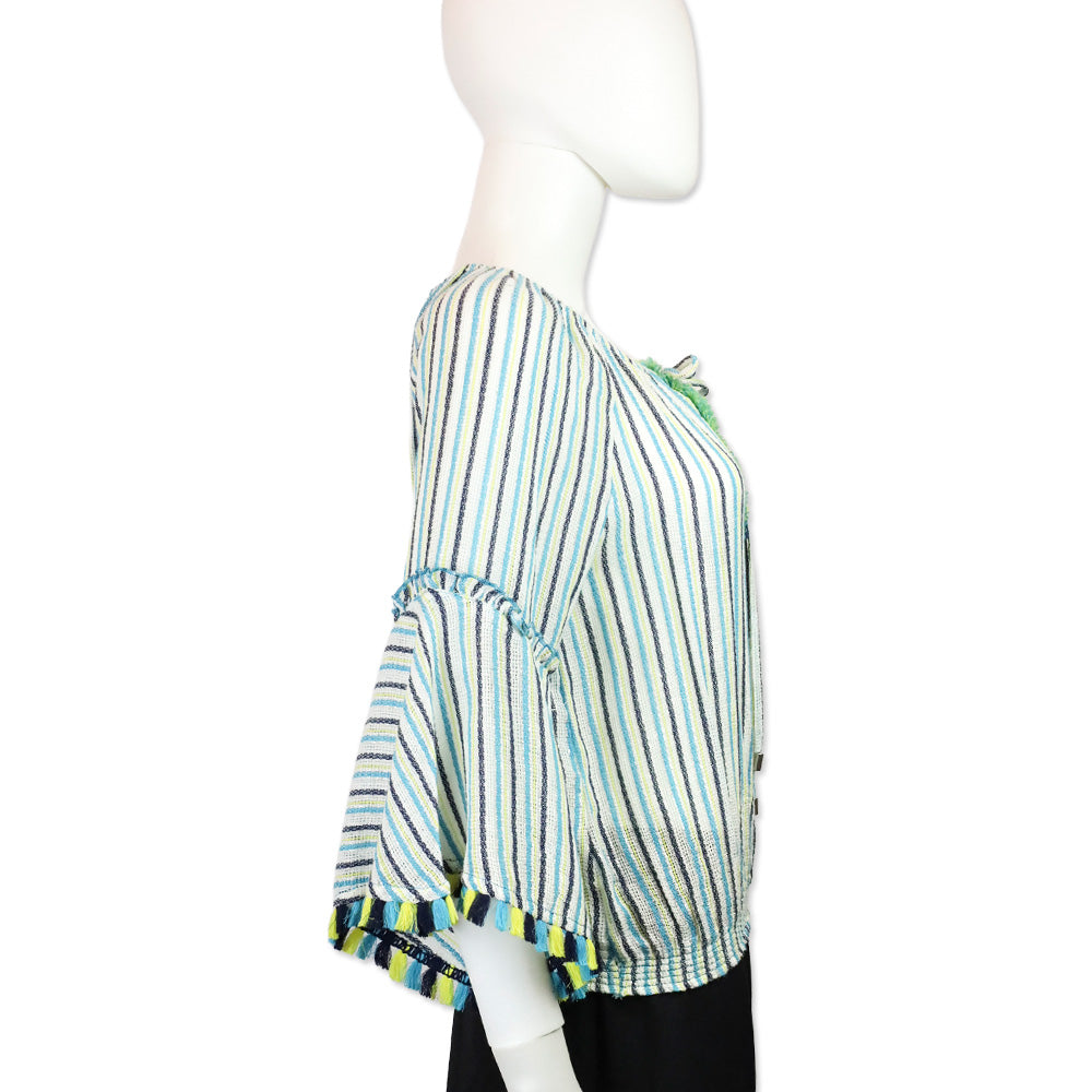 Ramy Brook Blue/Green Striped Knit Andros Top