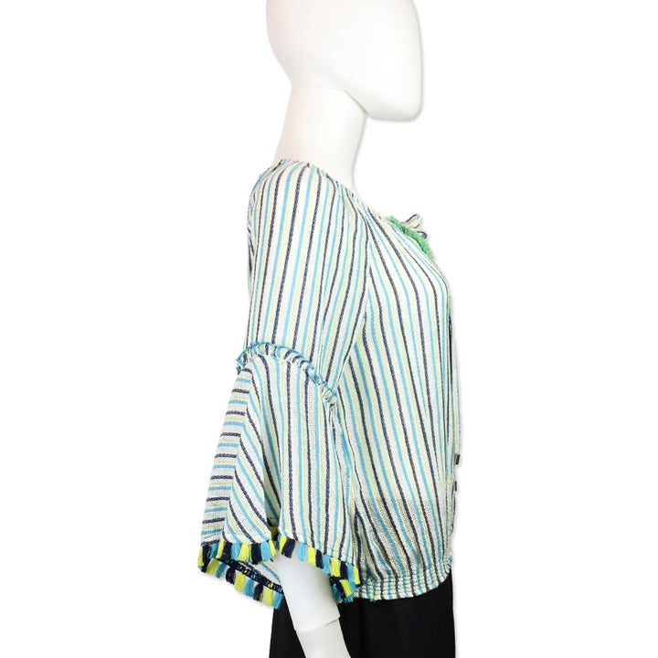 Ramy Brook Blue/Green Striped Knit Andros Top