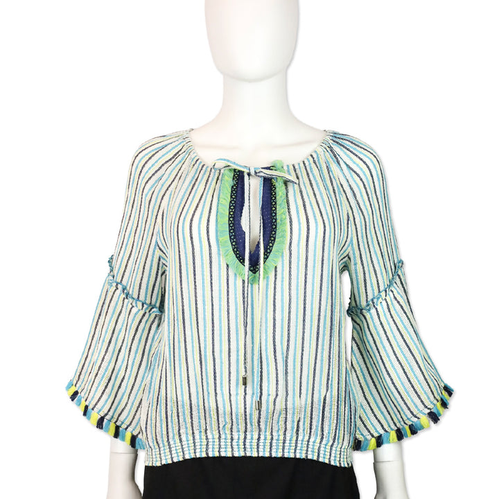 Ramy Brook Blue/Green Striped Knit Andros Top
