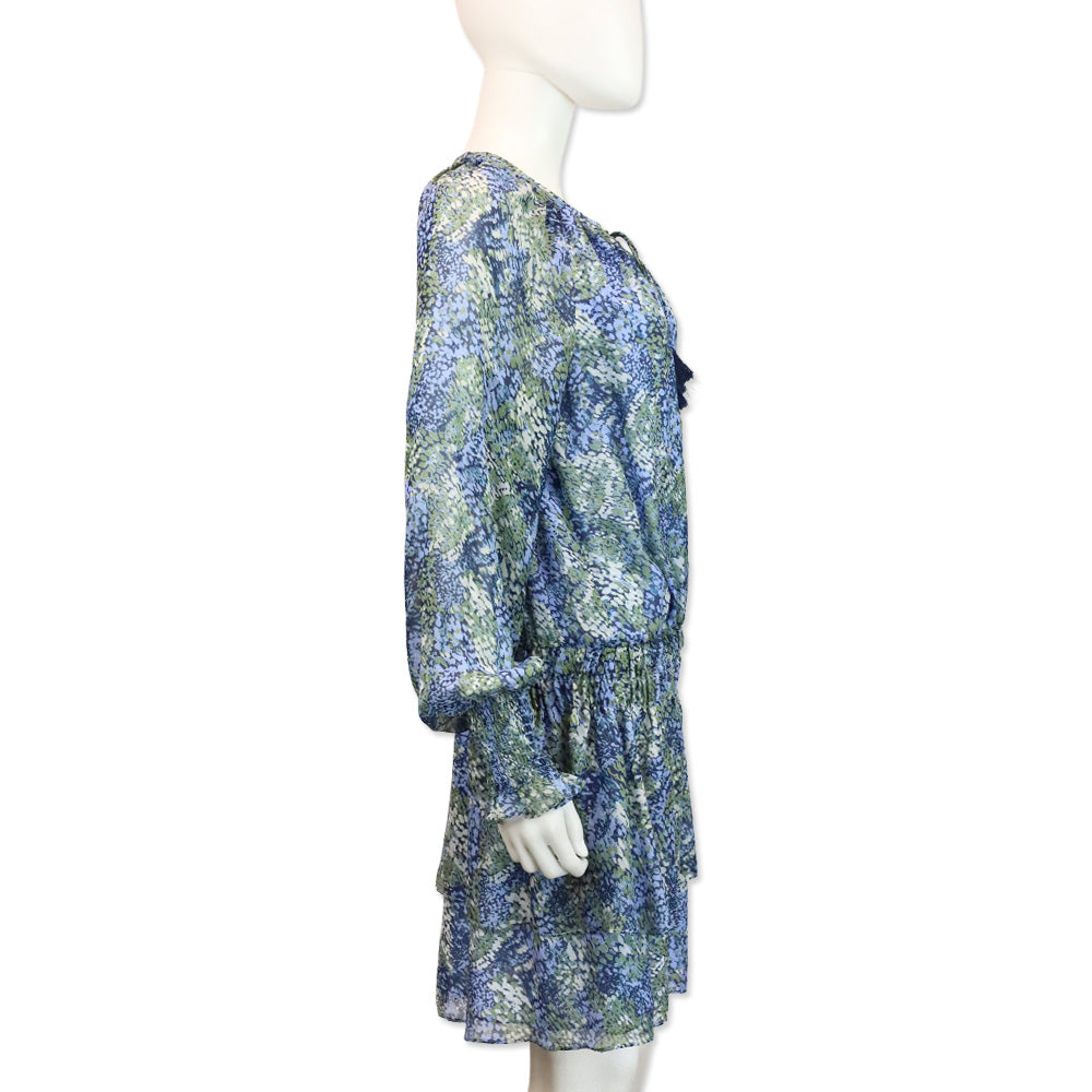 Ramy Brook Brinley Blue Sage Printed-Silk Blouson Mini Dress