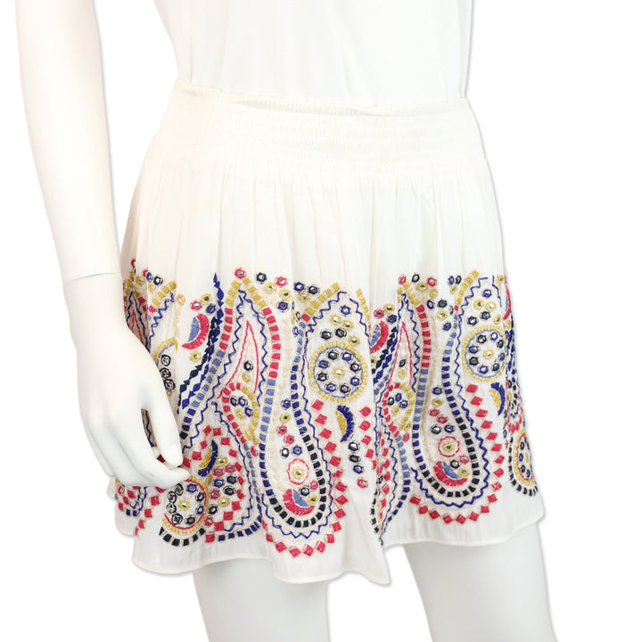 Ramy Brook Maelen White Embroidered Smocked Mini Skirt