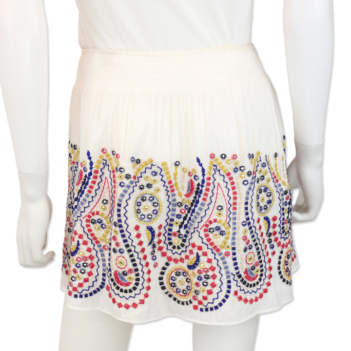 Ramy Brook Maelen White Embroidered Smocked Mini Skirt