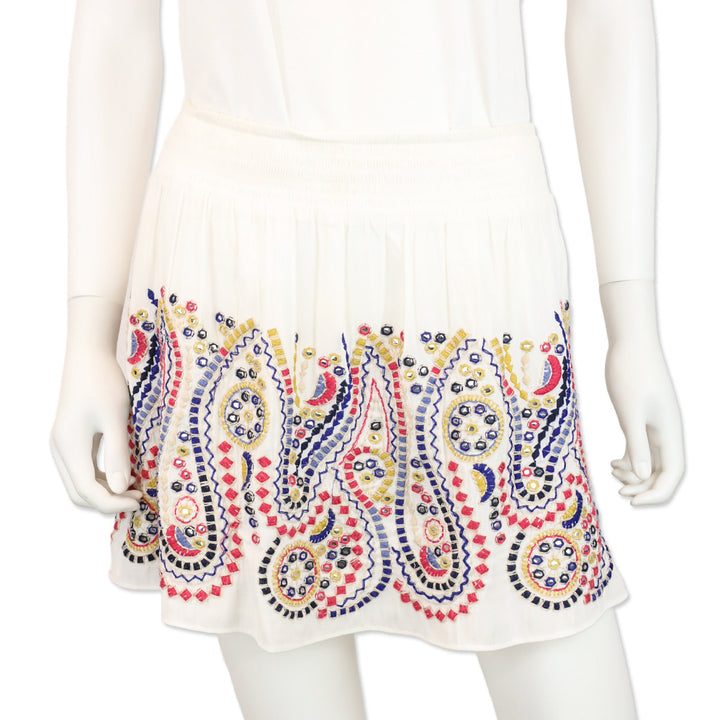 Ramy Brook Maelen White Embroidered Smocked Mini Skirt