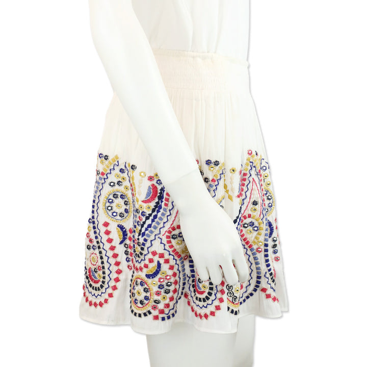 Ramy Brook Maelen White Embroidered Smocked Mini Skirt