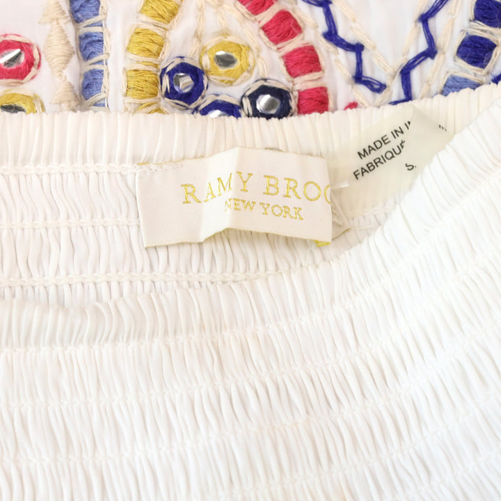 Ramy Brook Maelen White Embroidered Smocked Mini Skirt