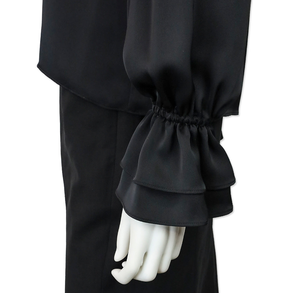Ramy Brook Murphy Off-The-Shoulder Long Sleeve Black Satin Top