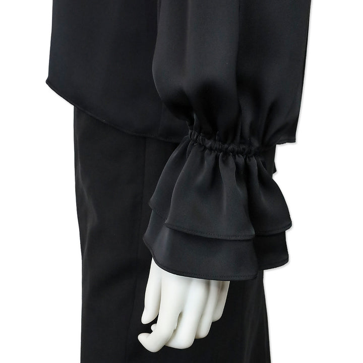 Ramy Brook Murphy Off-The-Shoulder Long Sleeve Black Satin Top