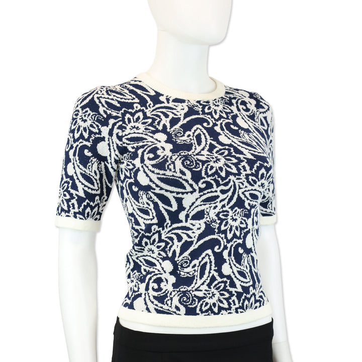Ramy Brook Navy Boucle Adriana Knit Short Sleeve Top