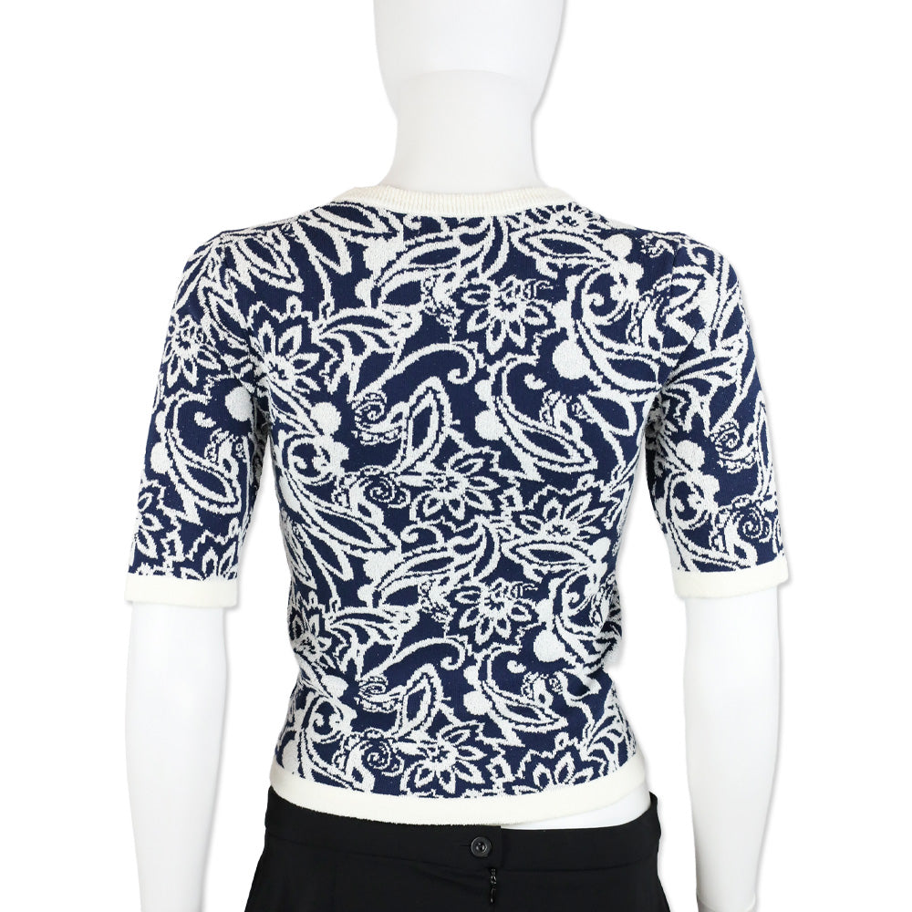 Ramy Brook Navy Boucle Adriana Knit Short Sleeve Top