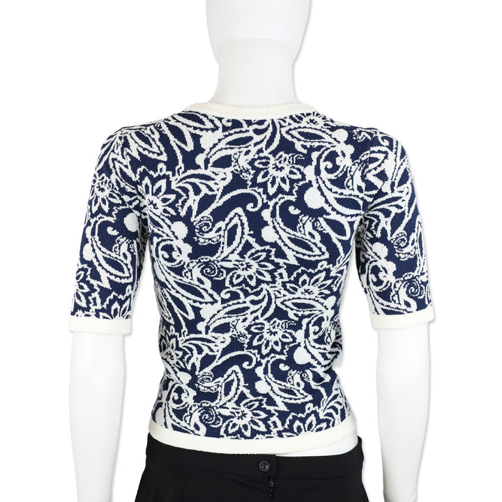 Ramy Brook Navy Boucle Adriana Knit Short Sleeve Top