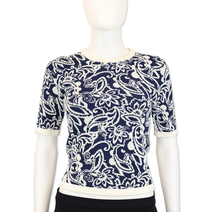 Ramy Brook Navy Boucle Adriana Knit Short Sleeve Top
