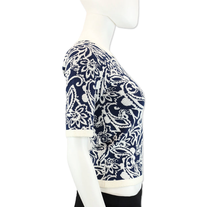 Ramy Brook Navy Boucle Adriana Knit Short Sleeve Top