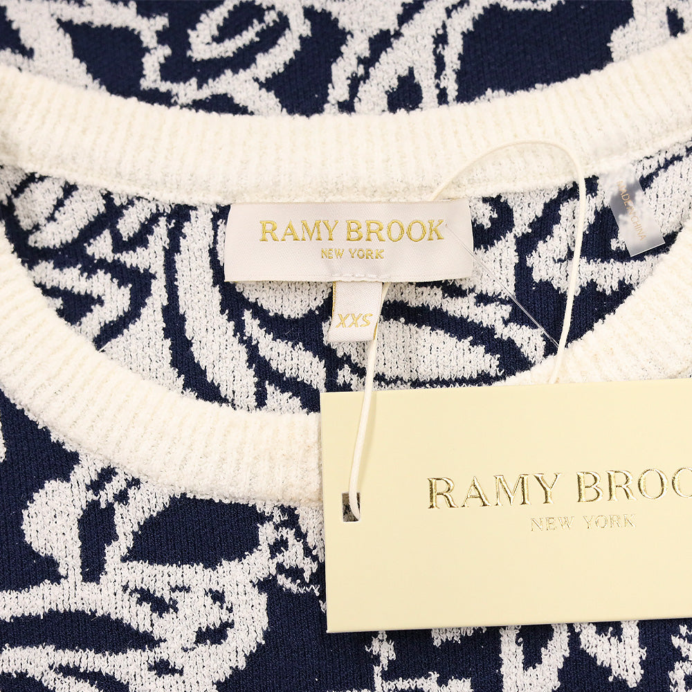 Ramy Brook Navy Boucle Adriana Knit Short Sleeve Top
