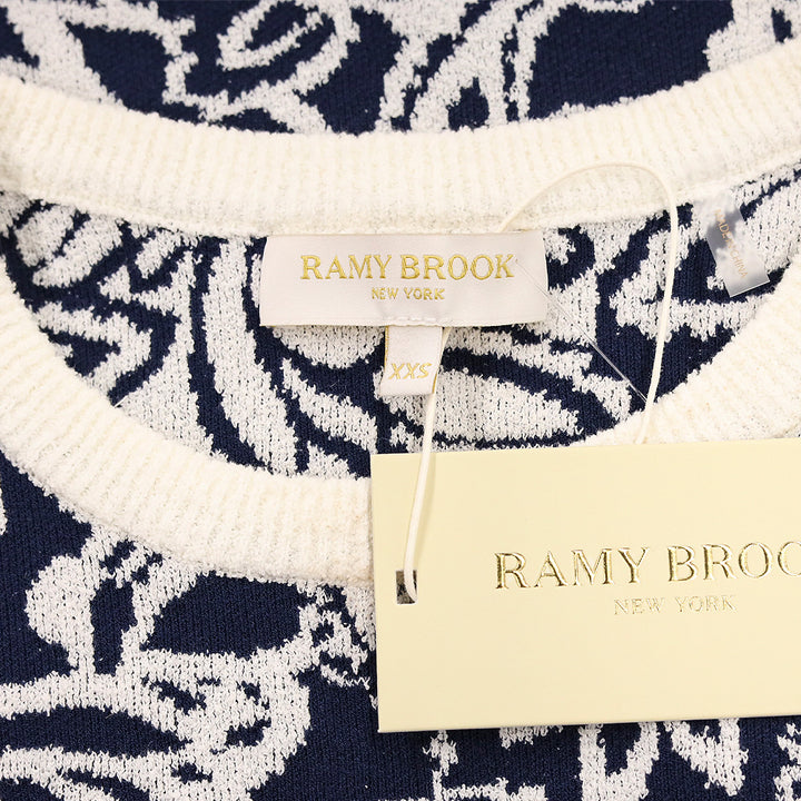 Ramy Brook Navy Boucle Adriana Knit Short Sleeve Top