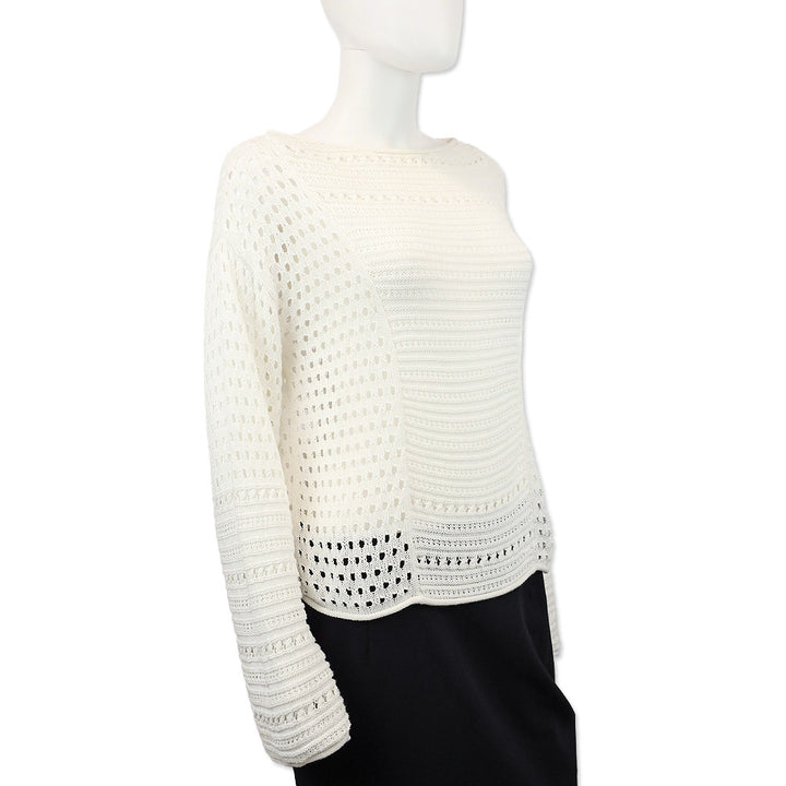 Ramy Brook White Crochet Cotton Knit Long Sleeve Top