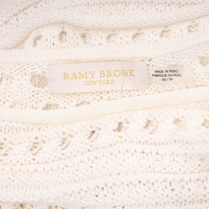 Ramy Brook White Crochet Cotton Knit Long Sleeve Top